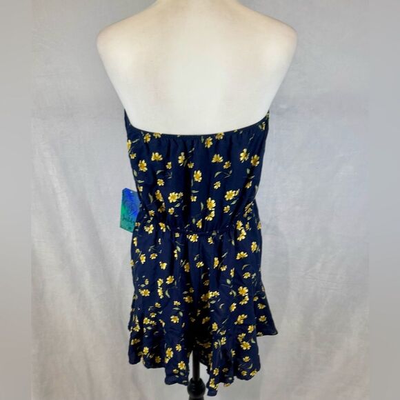 Justify navy and yellow ditsy floral strapless romper size large NWT - Picture 3 of 6